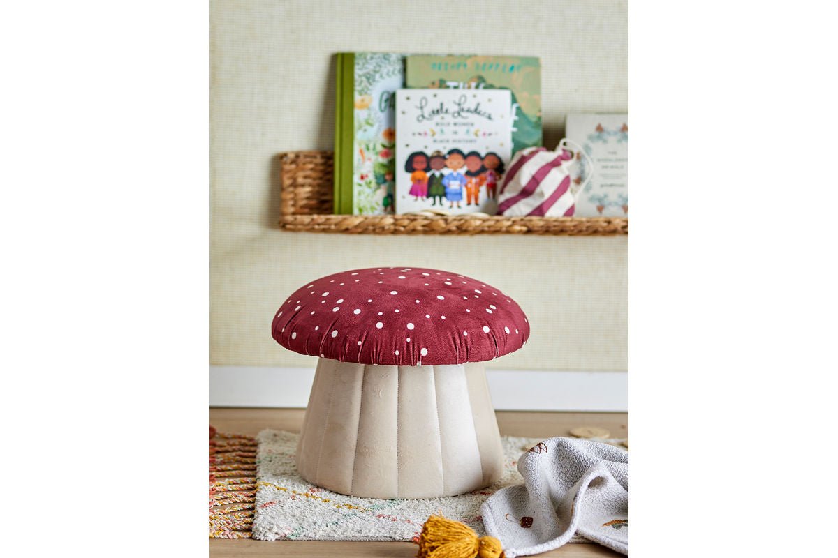 Luxusbetten24 Fernando Mini Kinderhocker Pilz Rot-Weiß Kinderzimmer Design