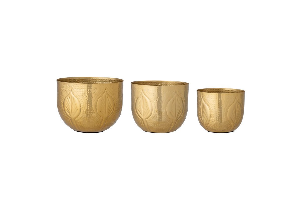 Blumentopf-Set Carmen – Blattrelief in warmer Messingoptik (3er-Set)