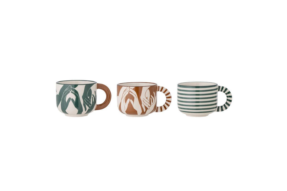 Lunor Tassen-Set aus Steingut – 3er Mint‑Braun Kaffeegeschirr Design