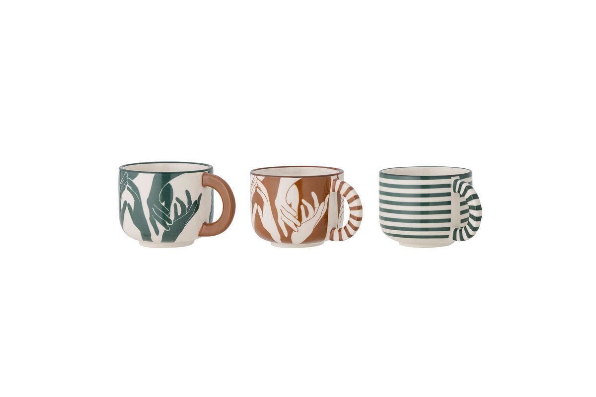 Lunor Tassen-Set aus Steingut – 3er Mint‑Braun Kaffeegeschirr Design