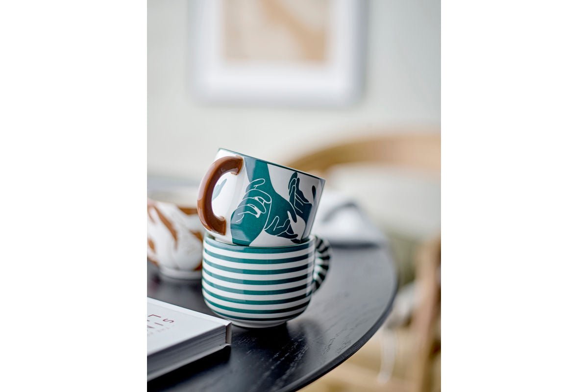 Lunor Tassen-Set aus Steingut – 3er Mint‑Braun Kaffeegeschirr Design