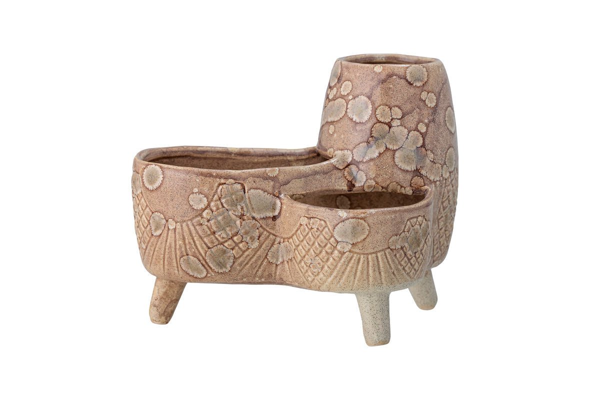 Luxusbetten24 Elsin Blumentopf Dreibeiniges Steingutdesign Naturton