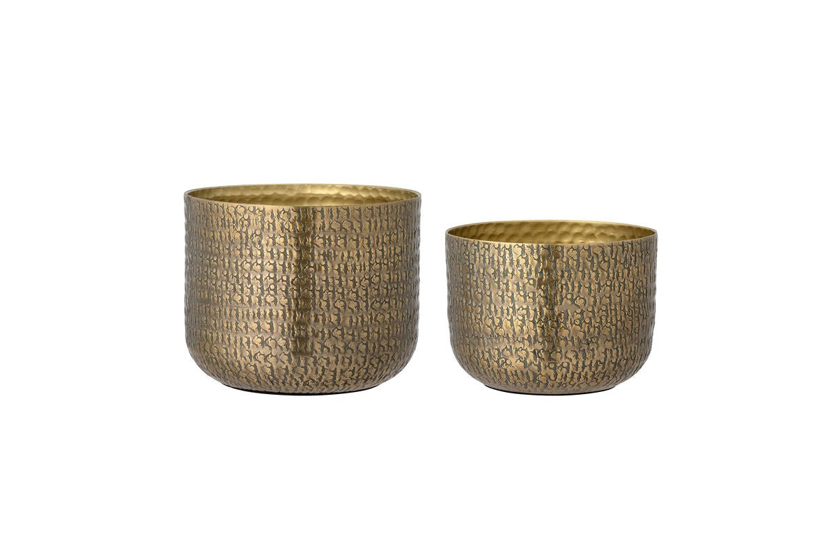 Luxusbetten24 Caldera Blumentopf-Set Antiker Messinglook aus Aluminium 2er-Set