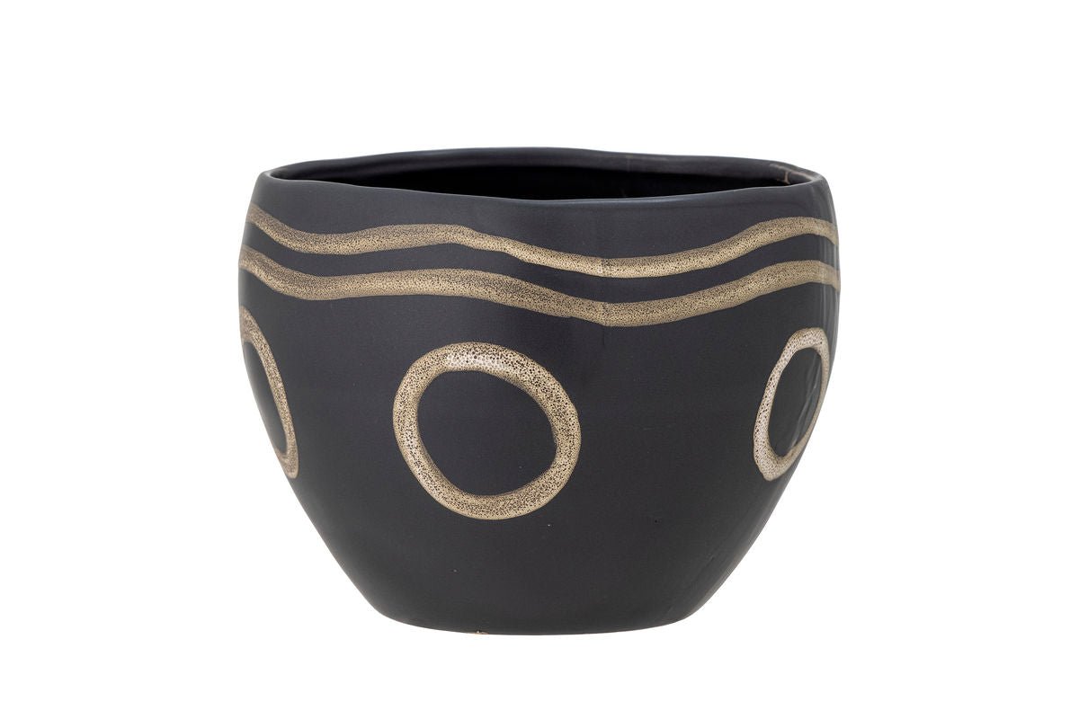 Blumentopf Tarek – Ethno-Design in Schwarz aus Steingut