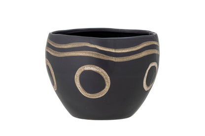 Blumentopf Tarek – Ethno-Design in Schwarz aus Steingut