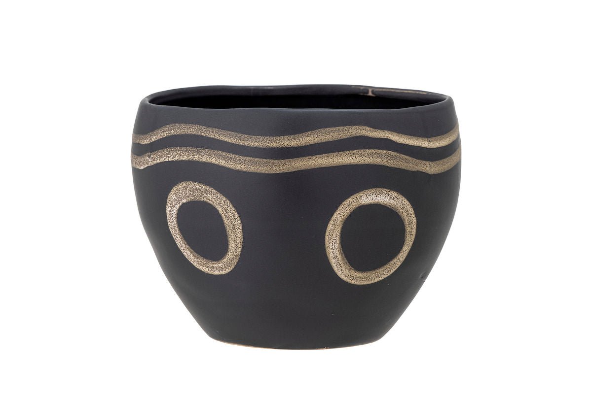 Blumentopf Tarek – Ethno-Design in Schwarz aus Steingut