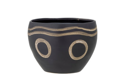 Blumentopf Tarek – Ethno-Design in Schwarz aus Steingut