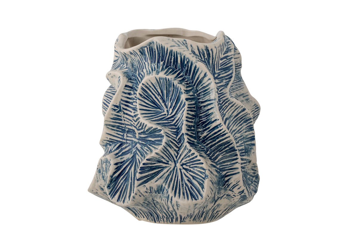 Luxusbetten24 Calira Vase Blaues Steingut Handgefertigt Elegant für Wohnzimmer