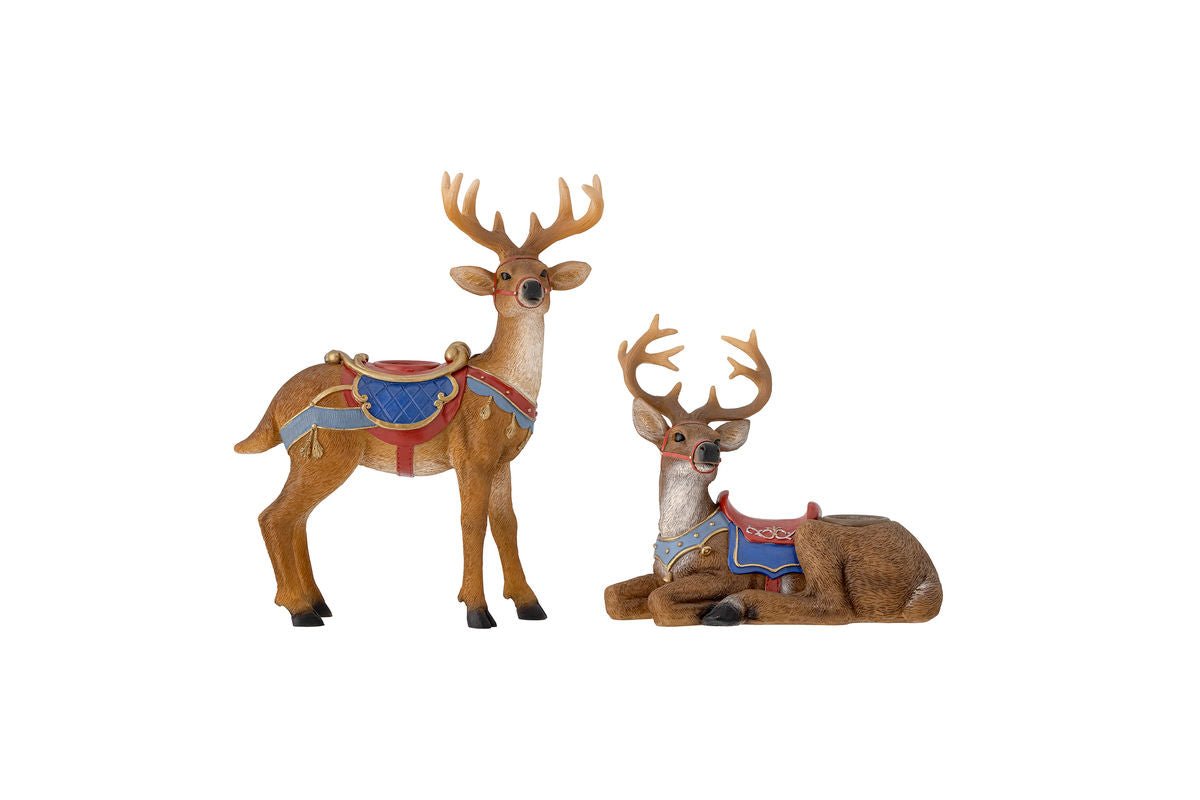 Luxusbetten24 Noelio Kerzenhalter-Set Handbemalte Rentiere aus Polyresin 2er-Set