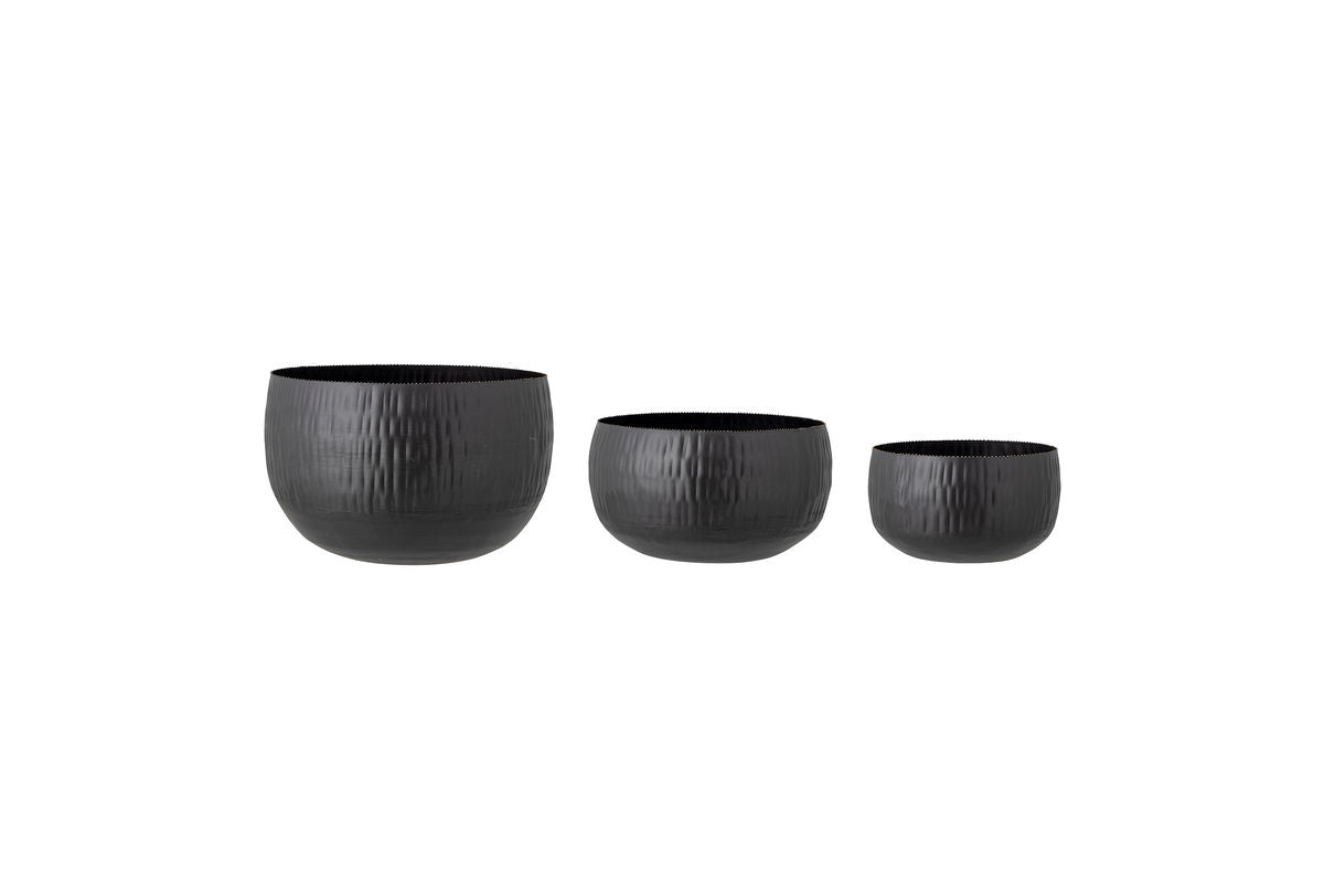 Blumentopf-Set Onyx – Glänzendes Metalldesign Schwarz (3er‑Set)
