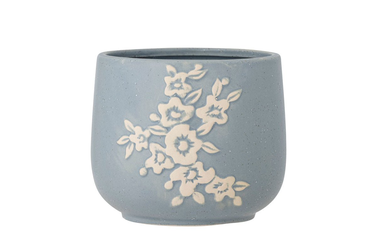 Luxusbetten24 Livia Blumentopf Handdekoriertes Blütenmotiv Blau