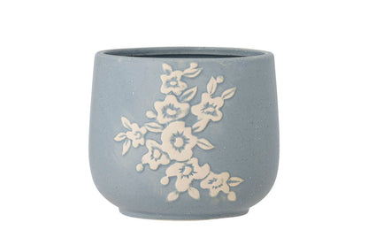 Luxusbetten24 Livia Blumentopf Handdekoriertes Blütenmotiv Blau