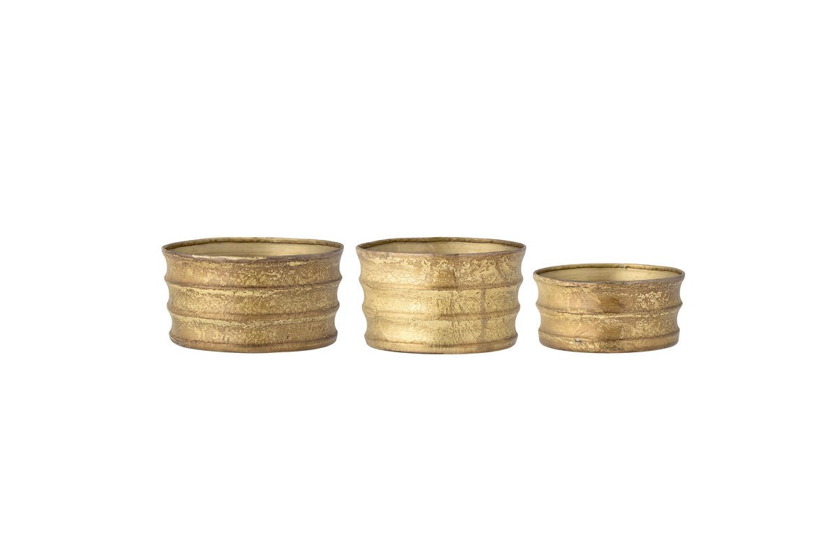 Übertöpfe Aureo – Rustikaler Goldlook aus Metall (3er-Set)