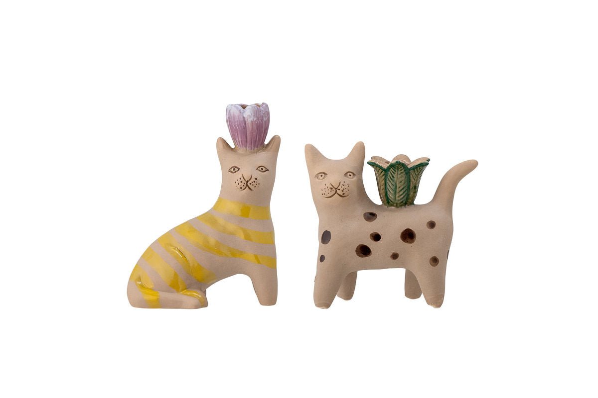 Kerzenhalter Lisa – Handbemaltes Steingut Braun (2er‑Set)