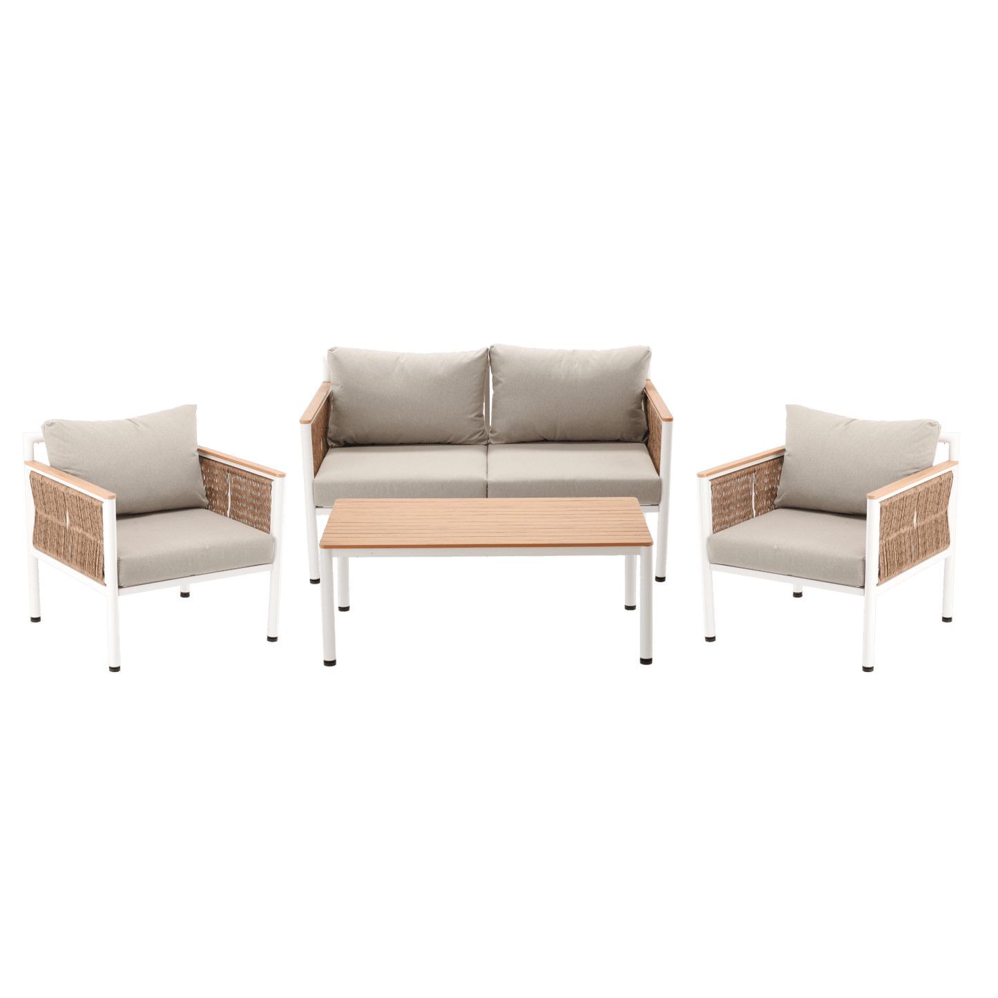 Belora Garten Loungeset – Aluminium Sofa, 2 Sessel & Tisch, Grau