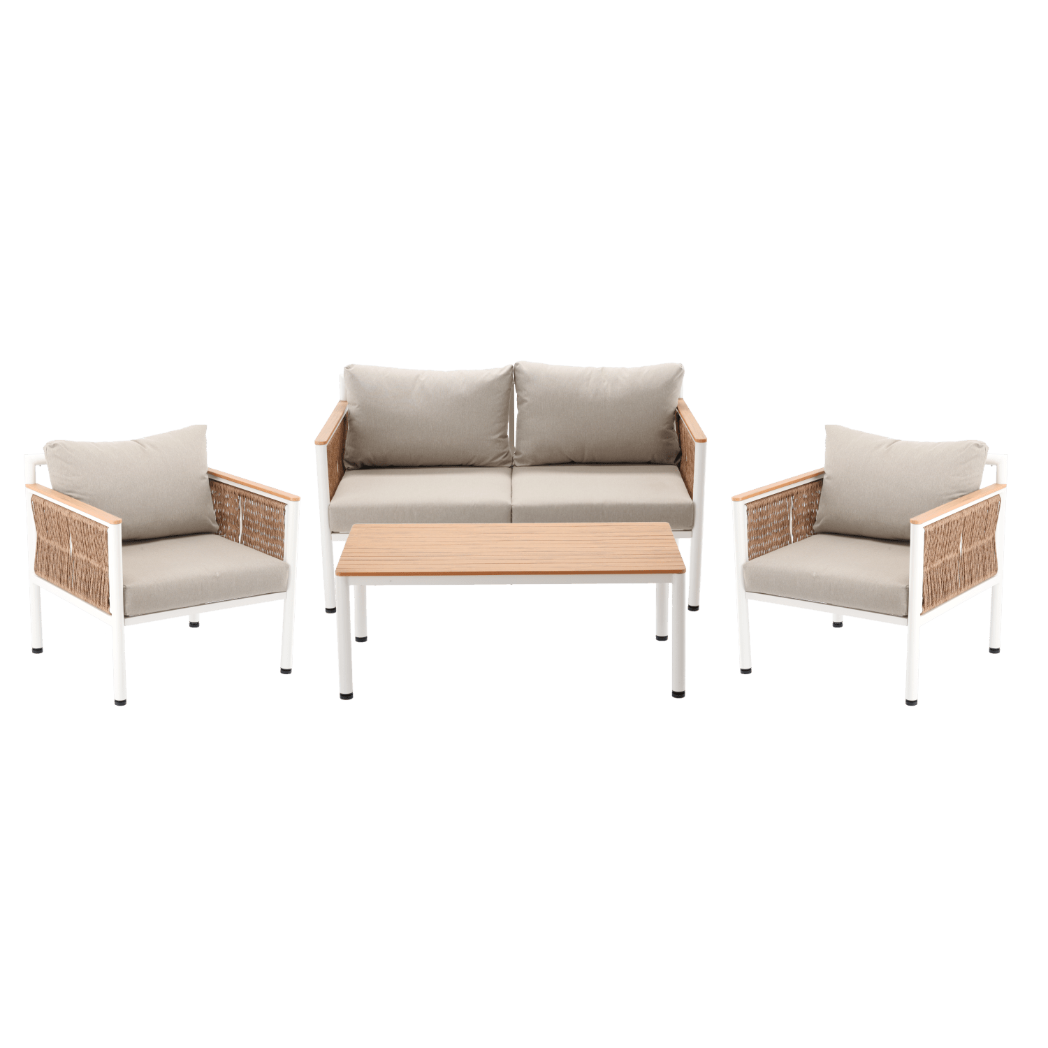 Belora Garten Loungeset – Aluminium Sofa, 2 Sessel & Tisch, Grau