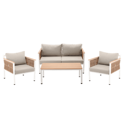 Belora Garten Loungeset – Aluminium Sofa, 2 Sessel & Tisch, Grau