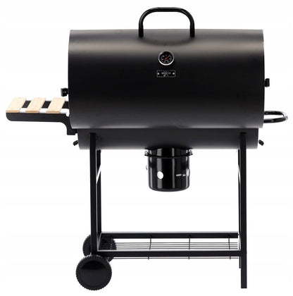 BarrelPro Holzkohlegrill mit Deckel, Thermometer und Ablagen – Schwarz