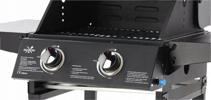 BarbecuePro Gas Grillwagen – Schwarz, 2‑Brenner, Thermometer, Klappbare Tische