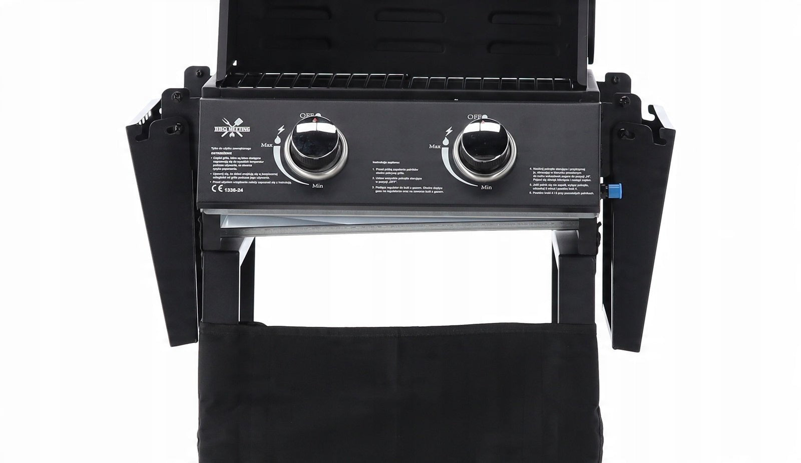 BarbecuePro Gas Grillwagen – Schwarz, 2‑Brenner, Thermometer, Klappbare Tische