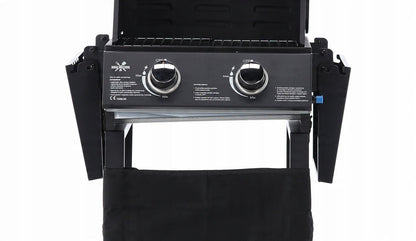 BarbecuePro Gas Grillwagen – Schwarz, 2‑Brenner, Thermometer, Klappbare Tische