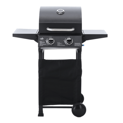 BarbecuePro Gas Grillwagen – Schwarz, 2‑Brenner, Thermometer, Klappbare Tische