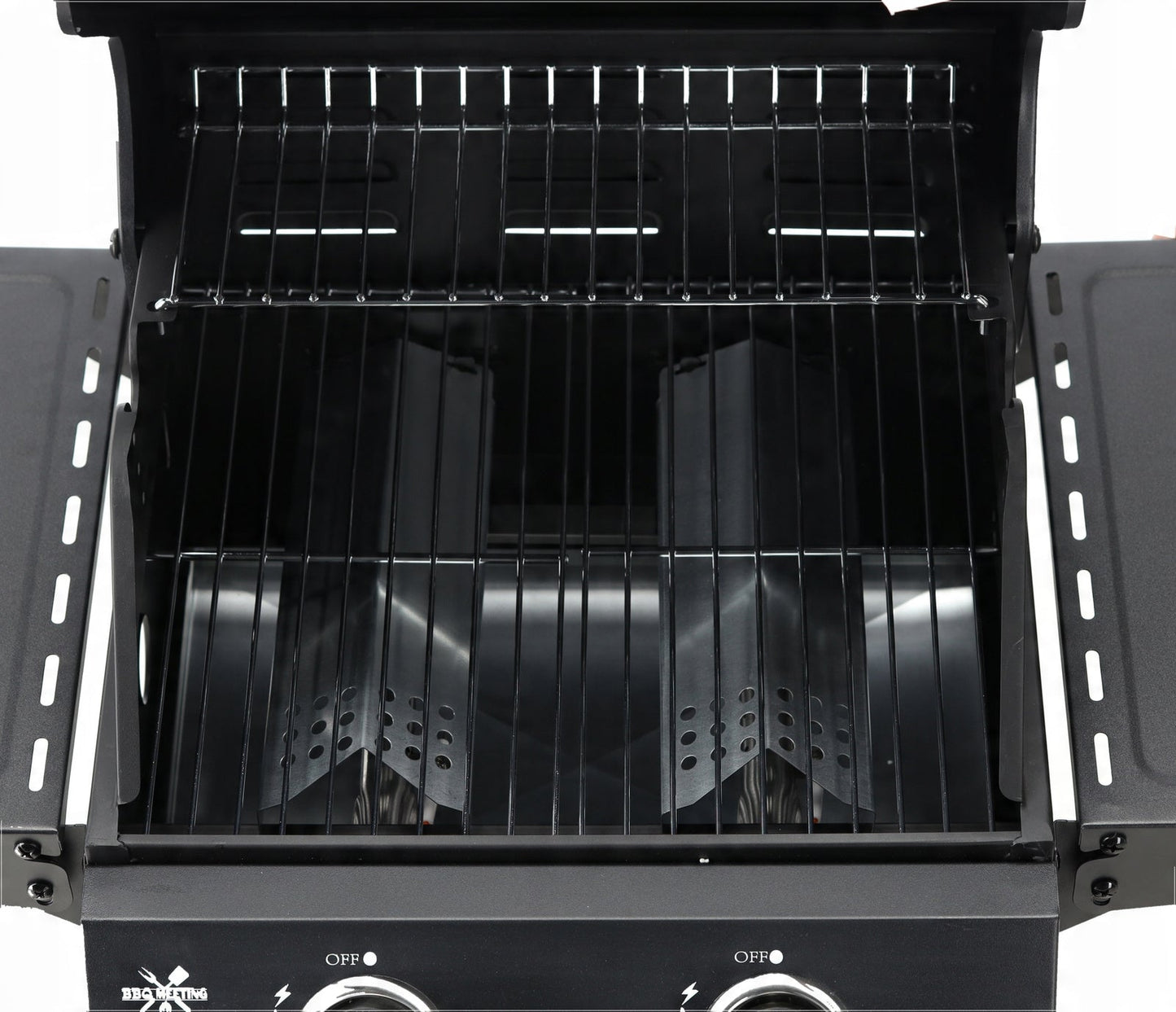 BarbecuePro Gas Grillwagen – Schwarz, 2‑Brenner, Thermometer, Klappbare Tische