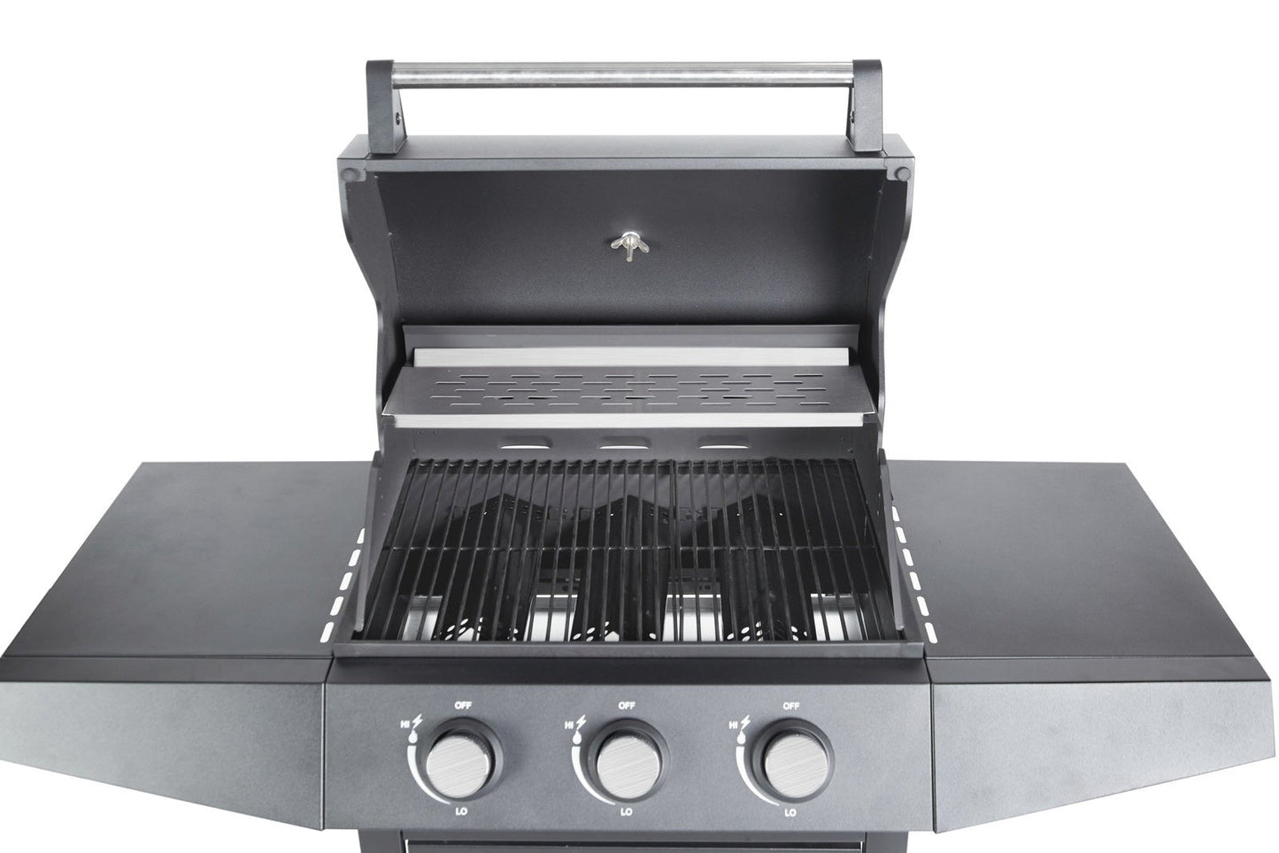 BarbecuePro XL Grillwagen, 3 Brenner, Warmhalterost, Schwarz