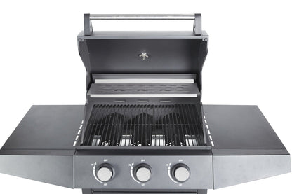 BarbecuePro XL Grillwagen, 3 Brenner, Warmhalterost, Schwarz