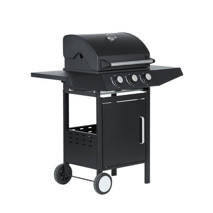 BarbecuePro XL Grillwagen, 3 Brenner, Warmhalterost, Schwarz