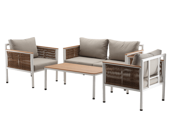 Belora Garten Loungeset – Aluminium Sofa, 2 Sessel & Tisch, Grau