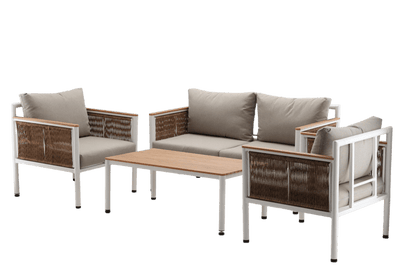 Belora Garten Loungeset – Aluminium Sofa, 2 Sessel & Tisch, Grau