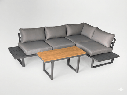Garten Loungeset Santorin – Aluminium Ecksofa mit höhenverstellbarem Tisch