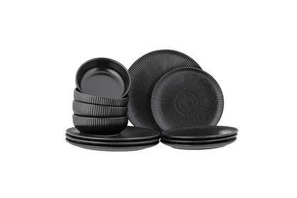 Modernes Geschirrset Fjoren, Schwarz, Steingut (Set aus 3x4 Teilen)