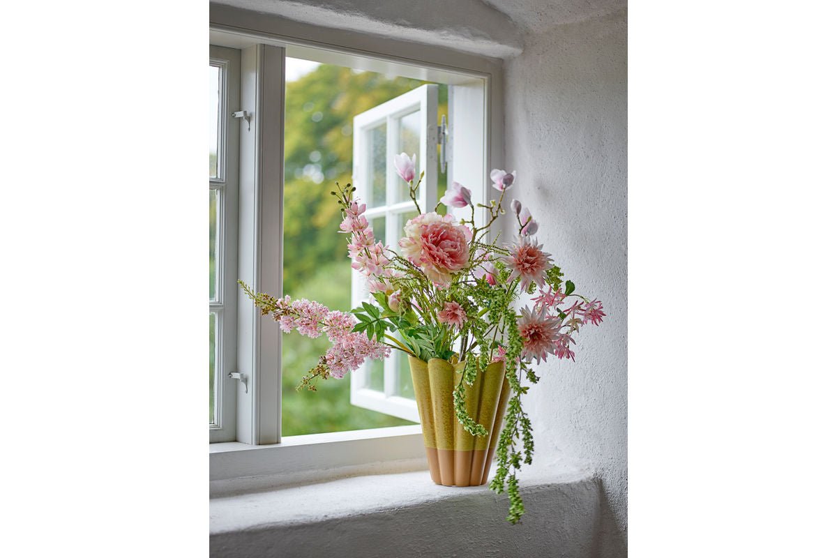 Luxusbetten24 Yellow Brülé Vase aus Steingut Handgefertigt – Gelb