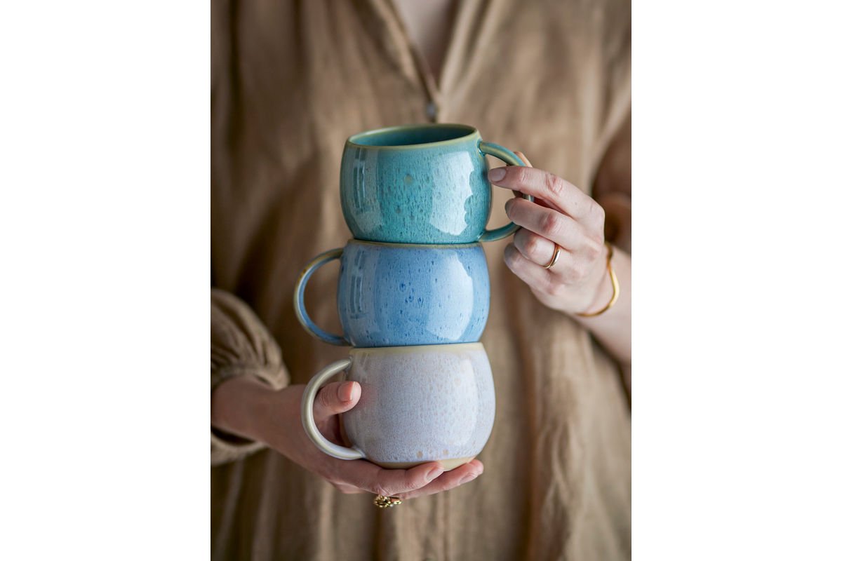 Luxusbetten24 Elvara Becher‑Set Blaues Steingut 3‑teilig