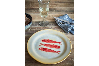 Luxusbetten24 Maris Teller-Set – Steingut mit Fischmotiv, 4er-Set, Rot