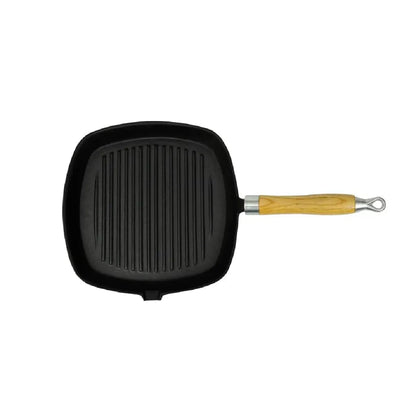 Poêle Grill Fonte Manche Bois VidaXL Noir MKR00000207362