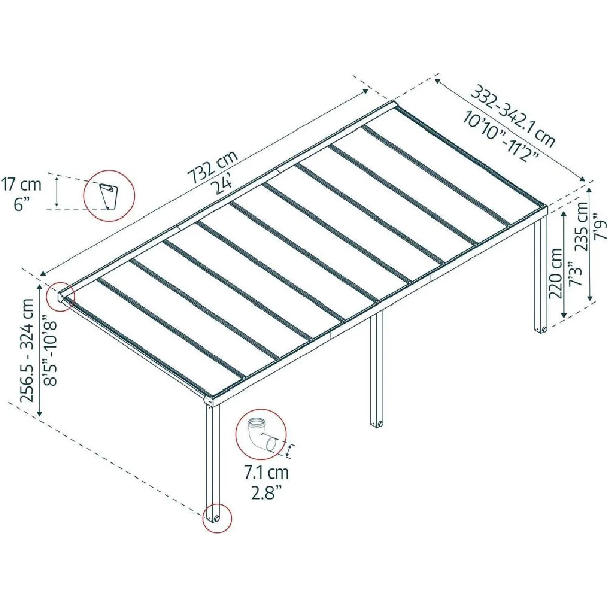 Canopia By Palram Stockholm Pergola Adosada Gris Anthracite