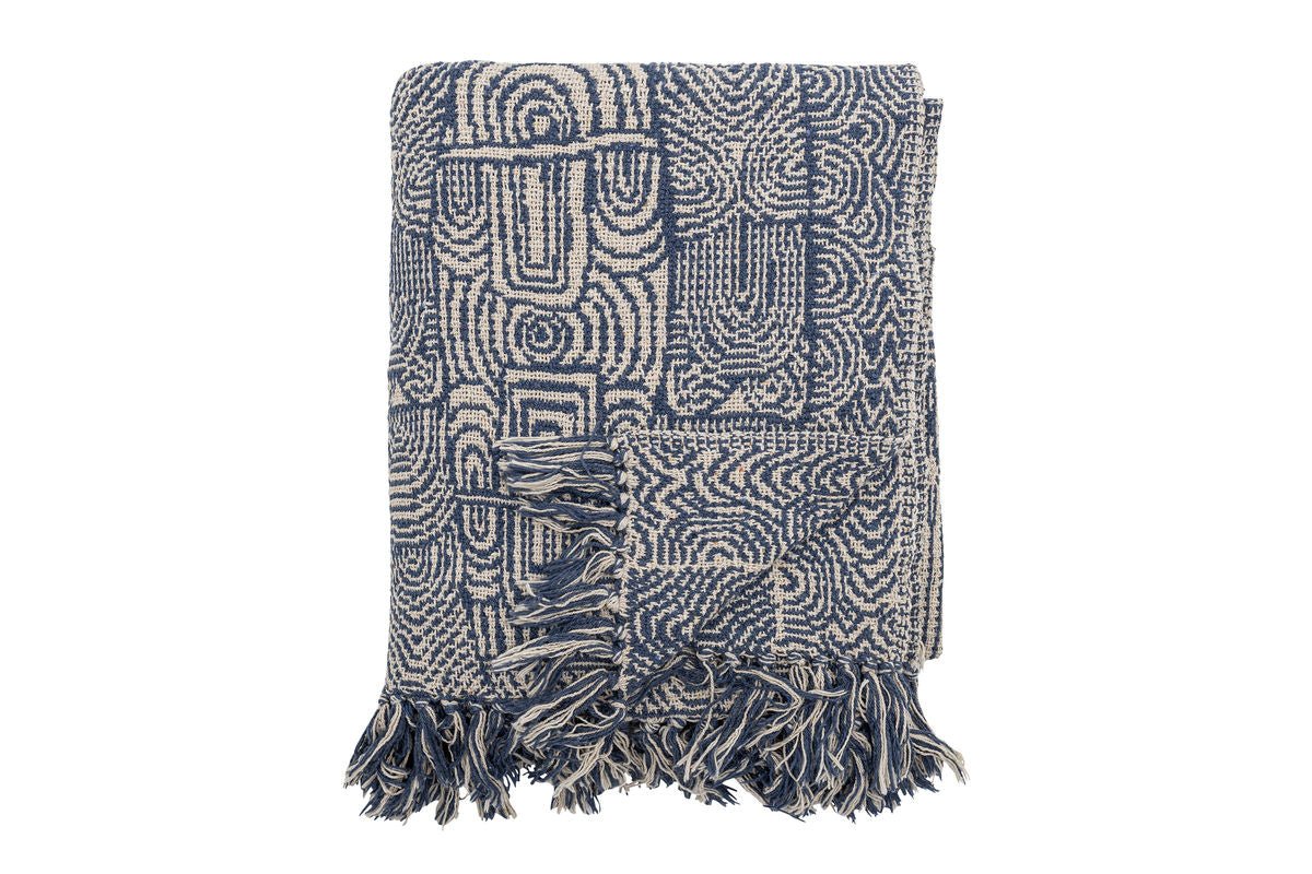 Überwurfdecke Hena - Blau, aus recycelter Baumwolle