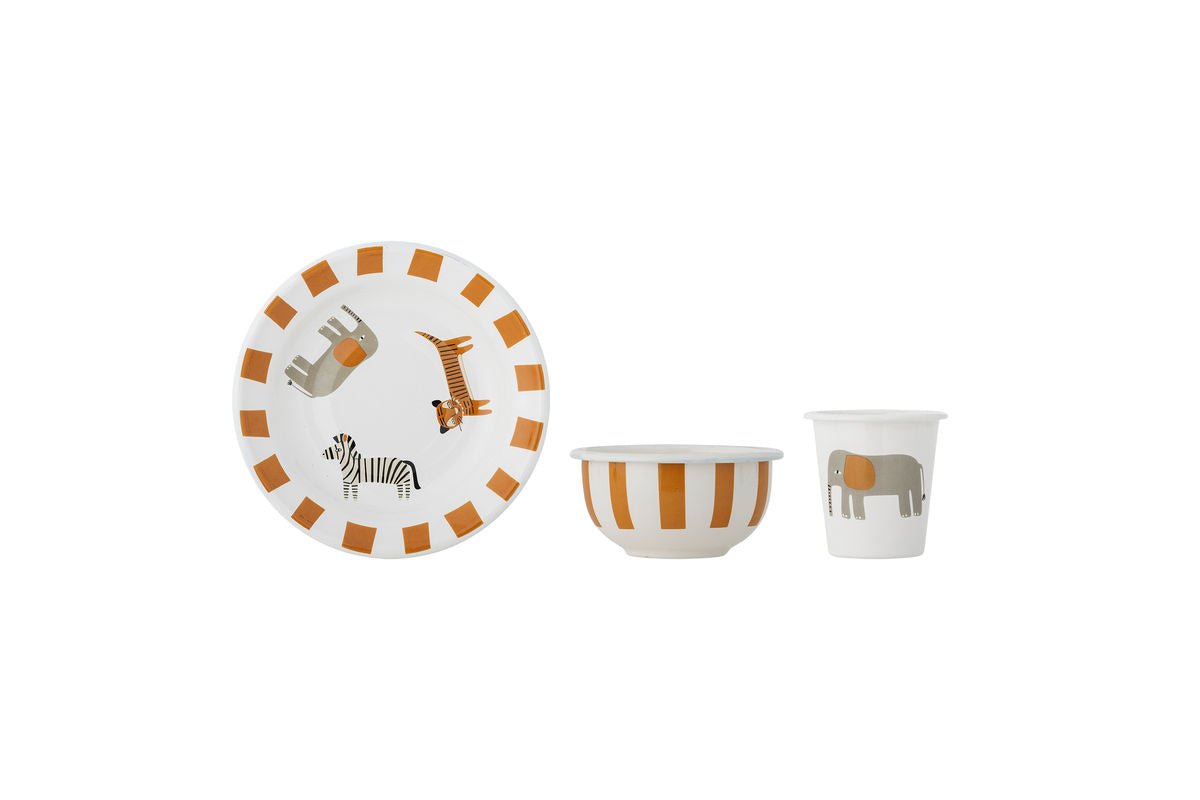 Kinder Jessi Geschirr-Set mit Tieren und Streifen, Orange