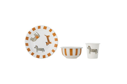 Kinder Jessi Geschirr-Set mit Tieren und Streifen, Orange