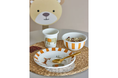Kinder Jessi Geschirr-Set mit Tieren und Streifen, Orange