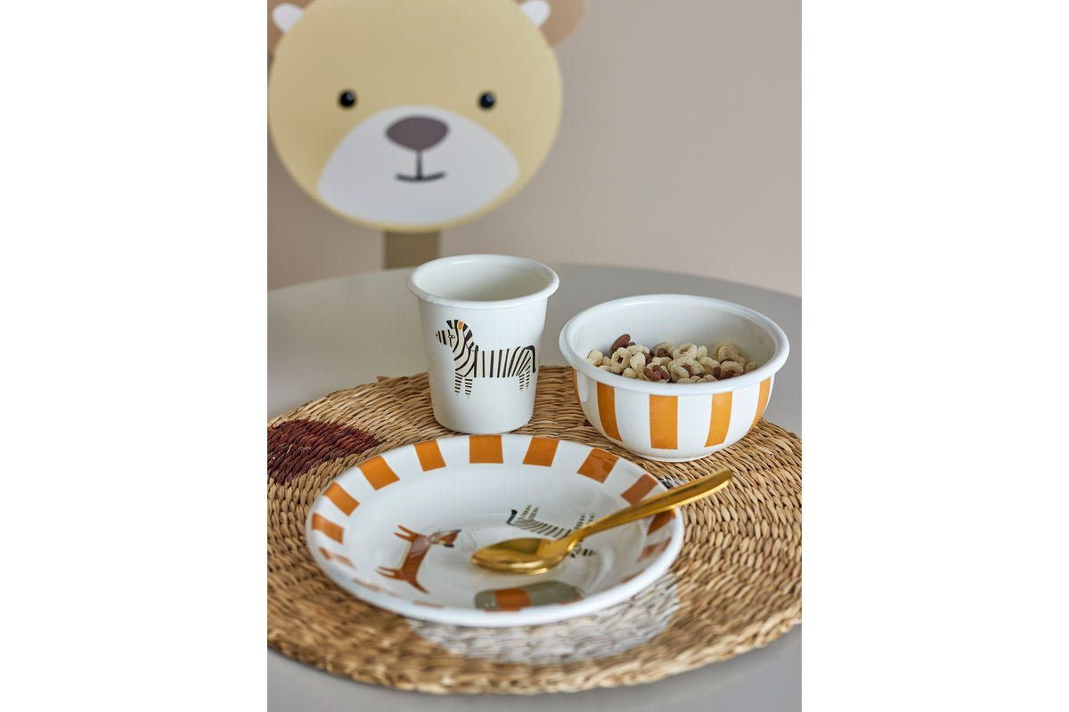 Kinder Jessi Geschirr-Set mit Tieren und Streifen, Orange