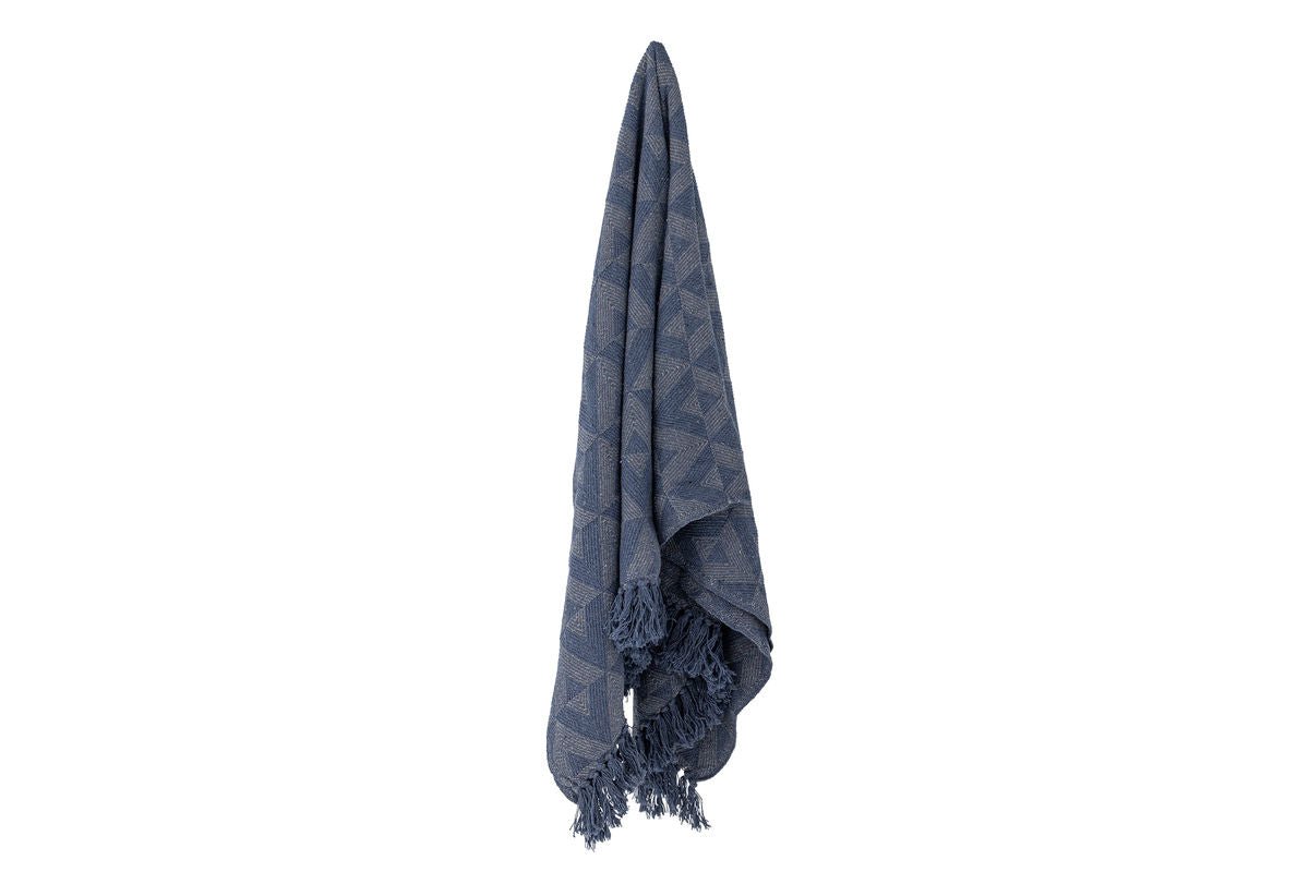 Überwurfdecke Runa – Blau, Recycelte Baumwolle, 160×130 cm