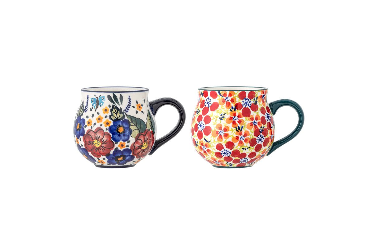Luxusbetten24 Naro Becher-Set Blumenmotiv Steingut 2‑teilig Bunter Stil
