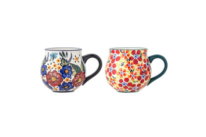 Luxusbetten24 Naro Becher-Set Blumenmotiv Steingut 2‑teilig Bunter Stil