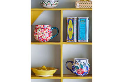 Luxusbetten24 Naro Becher-Set Blumenmotiv Steingut 2‑teilig Bunter Stil