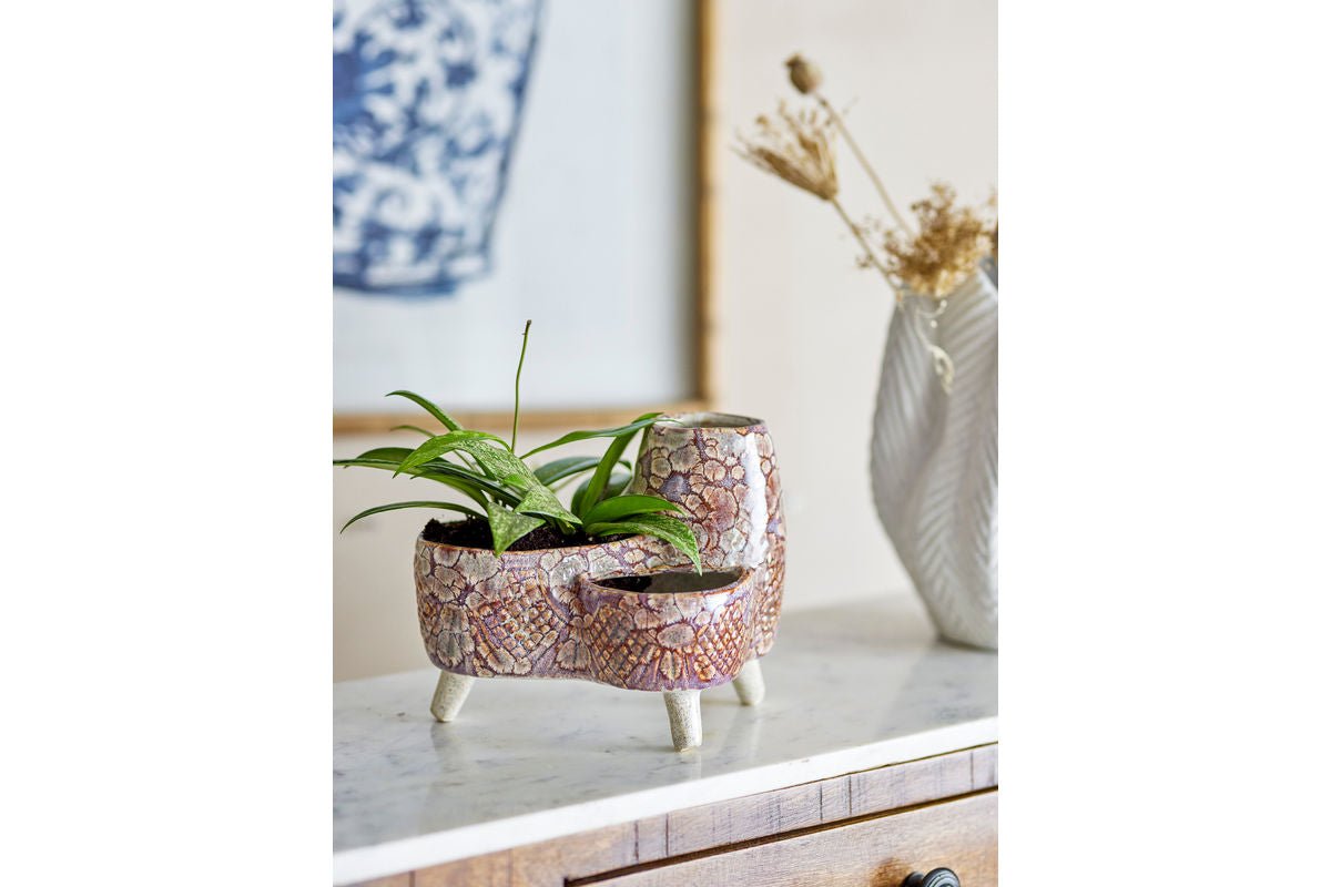 Luxusbetten24 Elsin Blumentopf Dreibeiniges Steingutdesign Naturton