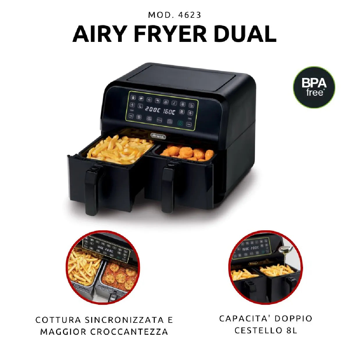 Ariete 4623 Freidora sin Aceite Doble Cámara Negro